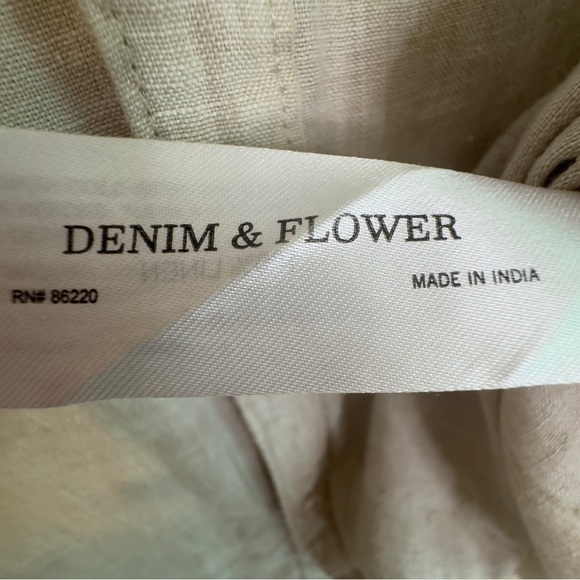 Denim & Flower Ricky Singh Shirt Men L Beige Short Sleeve Button Up Linen Resort - Picture 6 of 11